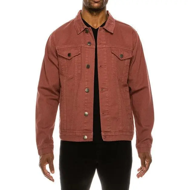 Essential Colored Denim Jacket - Classic Fit Long Sleeve Buttoned Pockets 100% Cotton Menswear Tops
