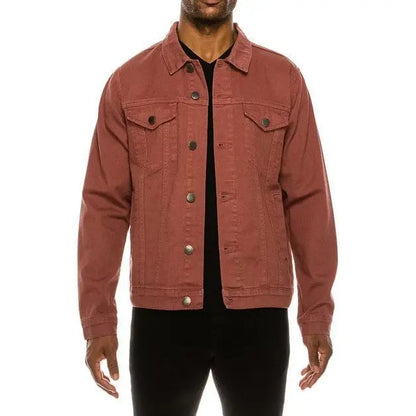 Essential Colored Denim Jacket - Classic Fit Long Sleeve Buttoned Pockets 100% Cotton Menswear Tops