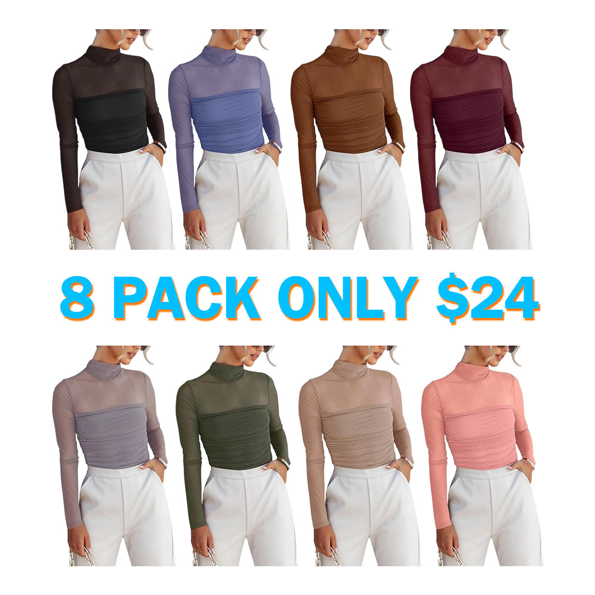 Women’s Long Sleeve Sheer Mesh Ruched Going Out Bodysuits Tops