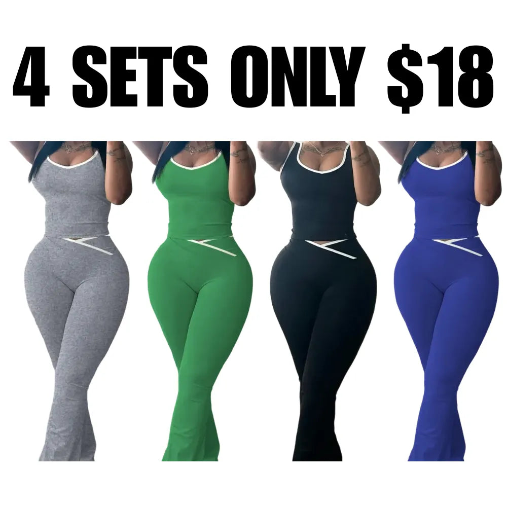 Summer strapless vest-style backless casual two-piece set including flared pants