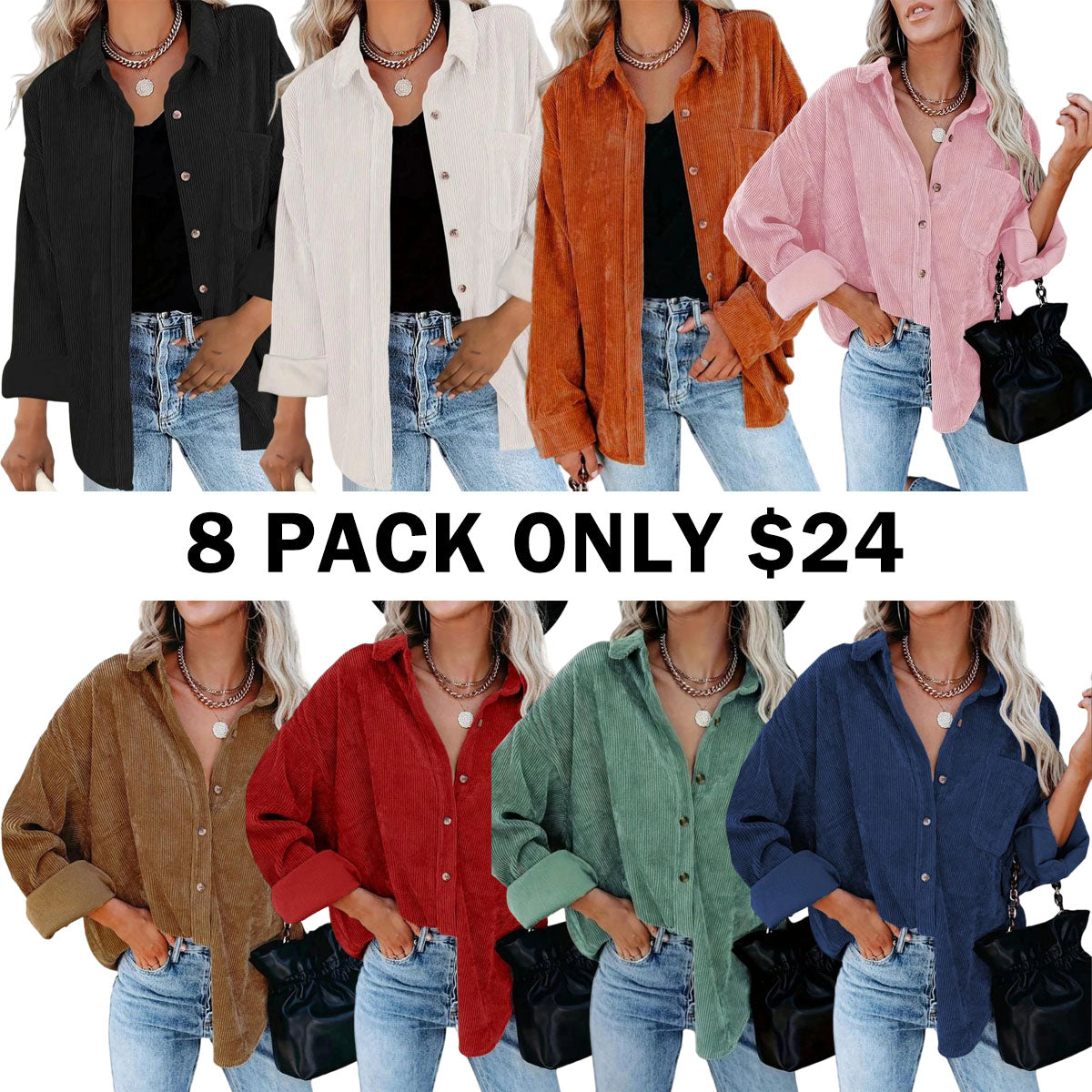 Plain Pocket Button Front Corduroy Shirt
