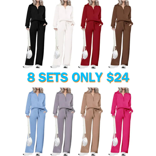 Women's wear Chic 2-Piece Set Outfits Half Zip Style