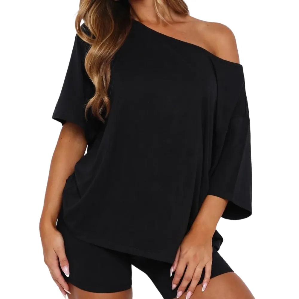 Women’s Casual Two Piece Lounge Set Off Shoulder Top & Fitted Shorts Springtok SpringStatements