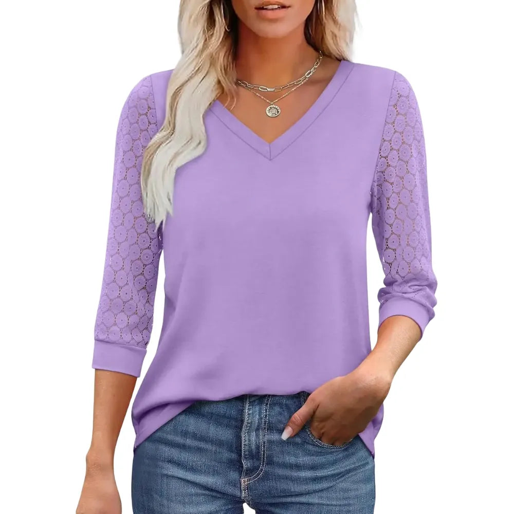 3/4 Long Sleeve V-Neck Lace Tunic