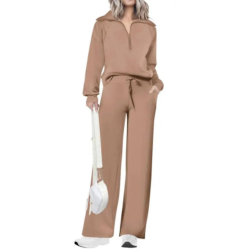 Women's wear Chic 2-Piece Set Outfits Half Zip Style
