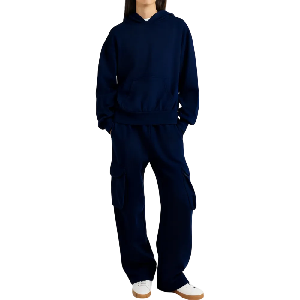 Mineral Washed Oversized Cropped Hoodie + Wide Leg Cargo Sweatpants