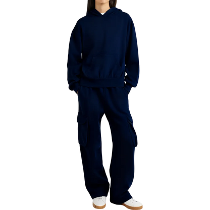 Mineral Washed Oversized Cropped Hoodie + Wide Leg Cargo Sweatpants