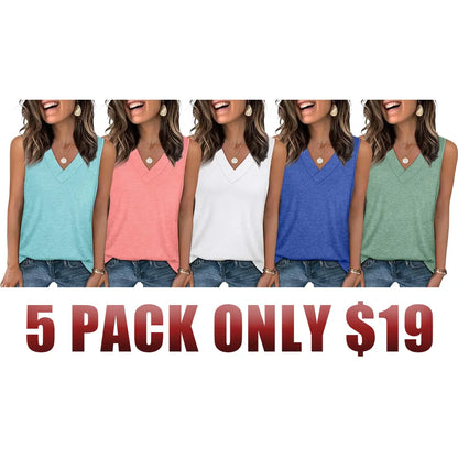 Women's Summer V-Neck Tank Top – Loose Fit, Sleeveless, Basic Tee