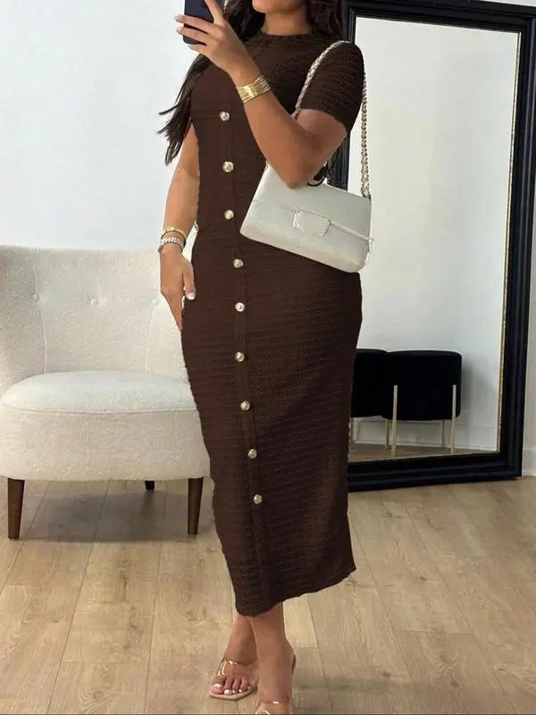 Women's Plain Zipper Back Round Neck Dress