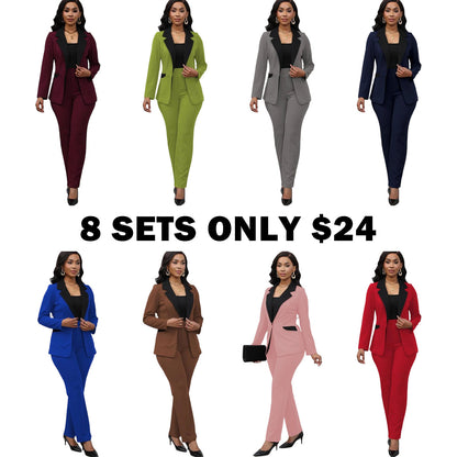Women's Colorblock Blazer & Straight Leg Pants Set Suits
