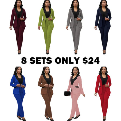 Women's Colorblock Blazer & Straight Leg Pants Set Suits