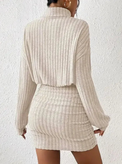 Women's Plain Drop Shoulder Turtleneck Ribbed Dress