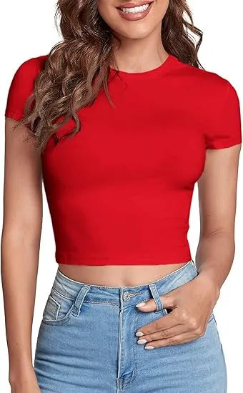 Women's Basic Casual Summer Crop Tee Tops