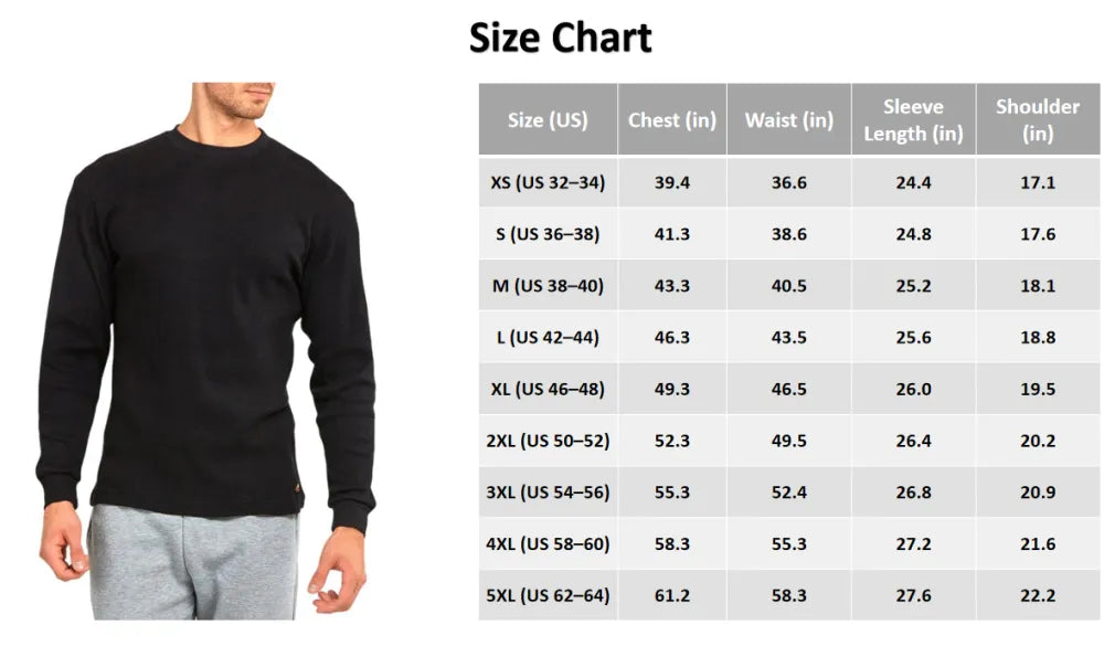 Men’s Cotton Waffle-Knit Thermal Shirt – Long Sleeve Warm Crewneck Top