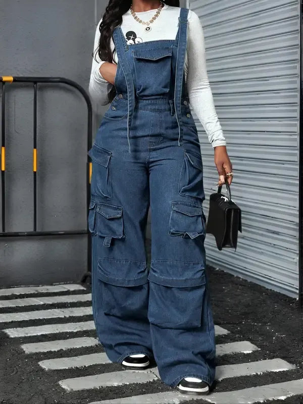 Women's Adjustable Strap Denim Jumpsuit