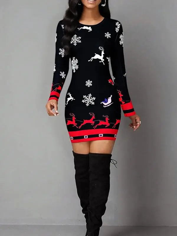 Women's Vintage Geometric Print Casual Long Sleeve Dress