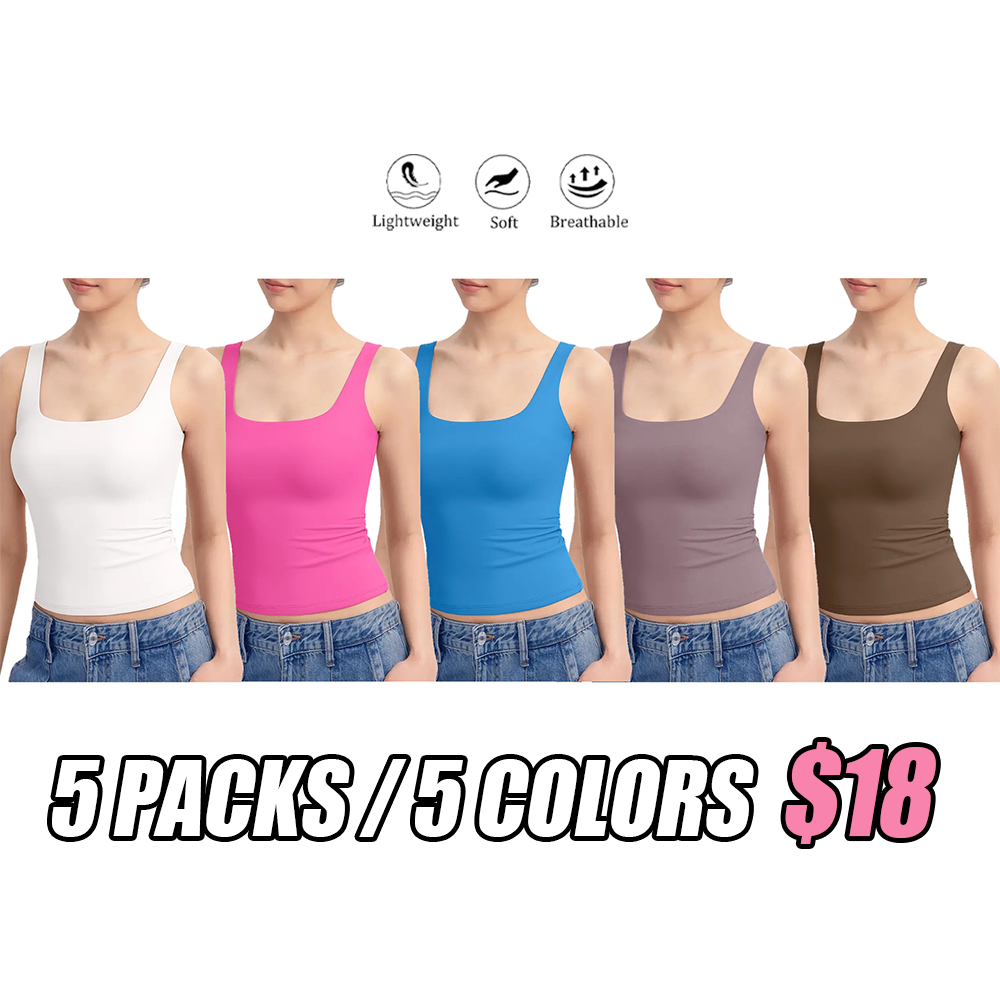 Women's Square Neck Tank Top  Double Layer Stretchy Top