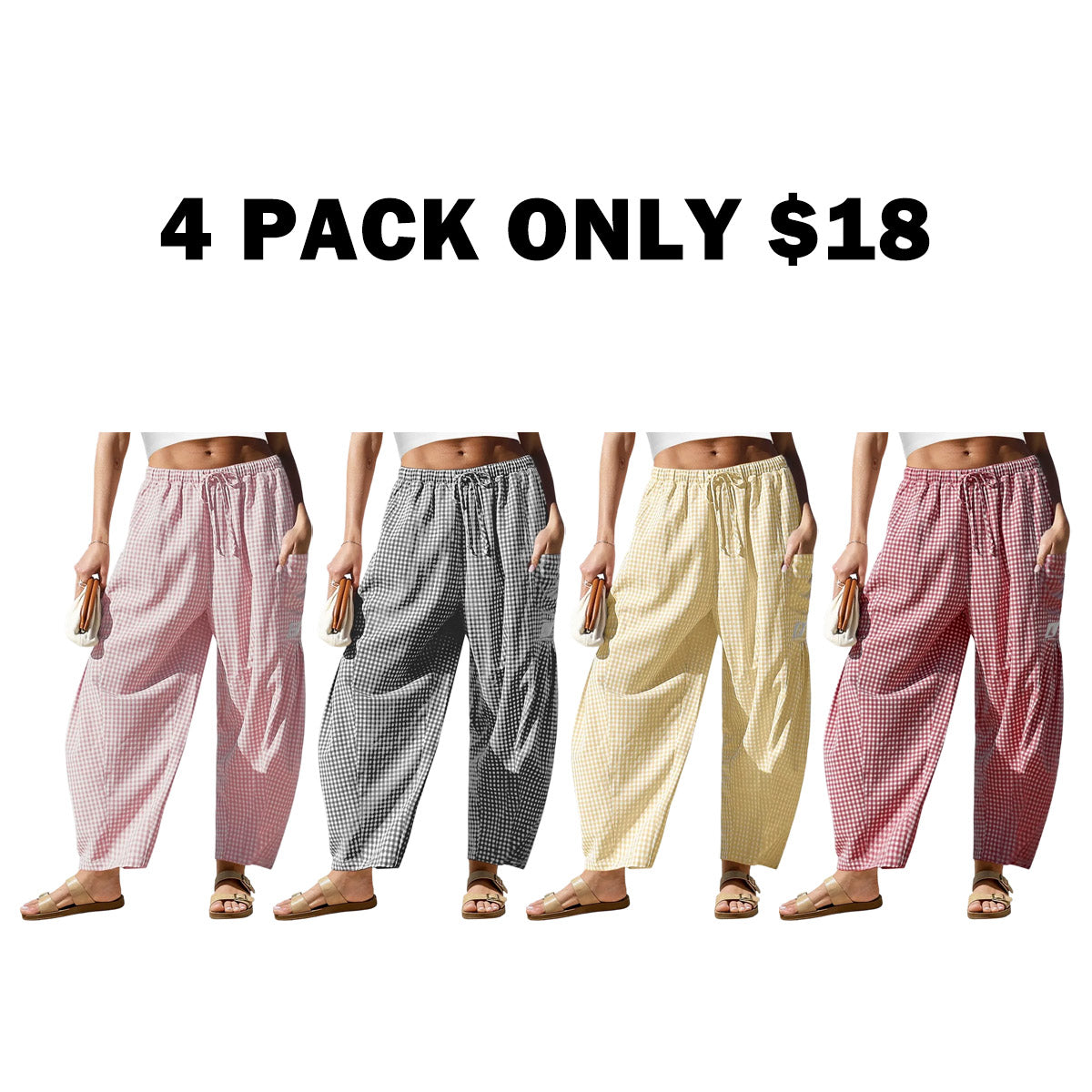 Women‘s Wide Leg Gingham Striped Plaid Pants