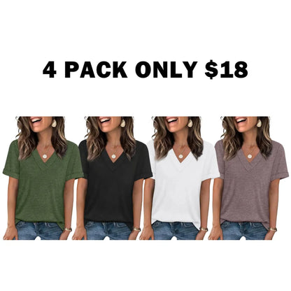 Women's Summer Tops Short Sleeve Basic Casual V Neck T Shirts