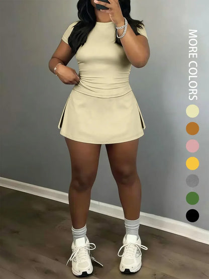 Women's Slim-Fitting Crop Tee & Short Skirt Set