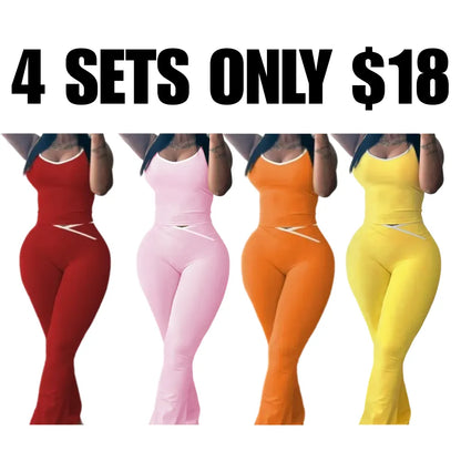 Summer strapless vest-style backless casual two-piece set including flared pants