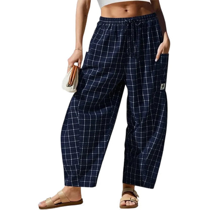 Womens Wide Leg Gingham Striped Plaid Pants