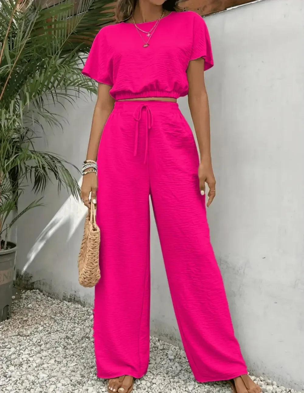 Women's Solid Color Top & Wide Leg Pants Two-piece