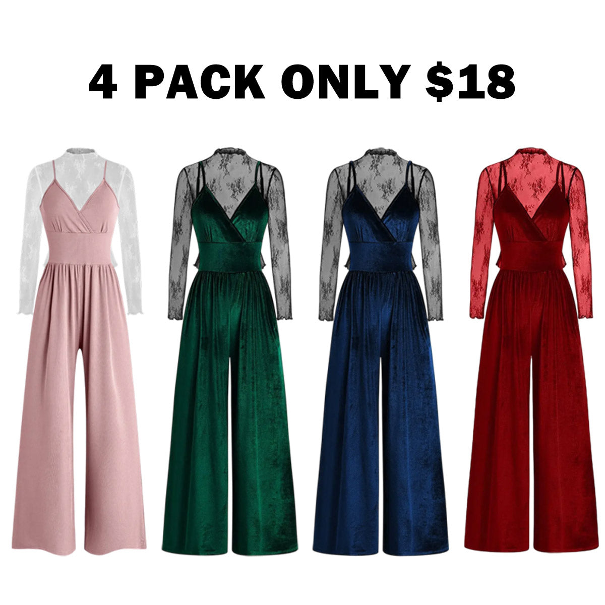 Women's Knitted Lace Tee & High Waist Pocket Jumpsuit Two-piece Set