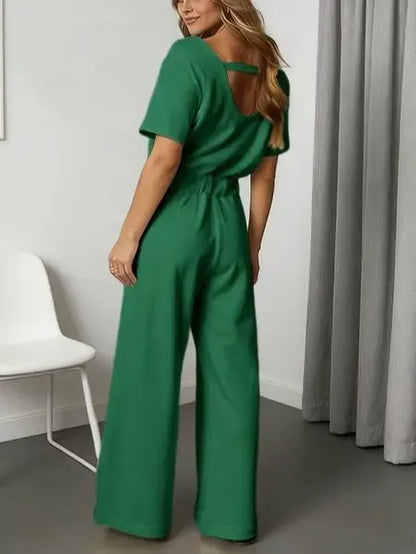 Women's Heather Off-Shoulder Wide Leg Jumpsuit