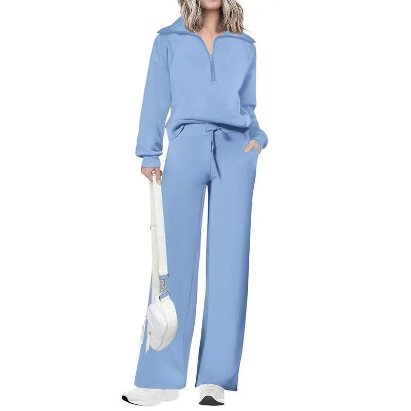 Women's wear Chic 2-Piece Set Outfits Half Zip Style