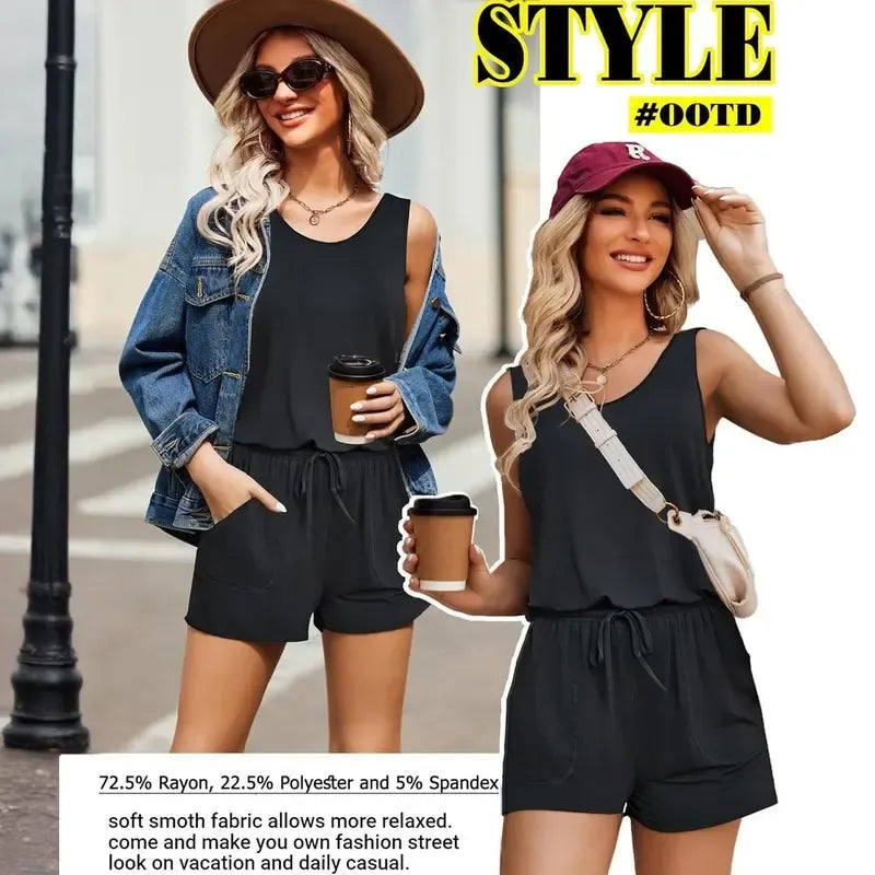 Casual Short Jumpsuit Rompers with Pockets