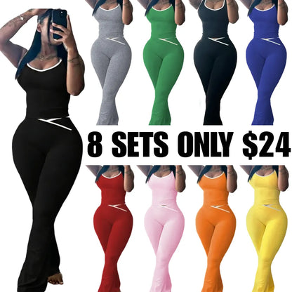 Summer strapless vest-style backless casual two-piece set including flared pants