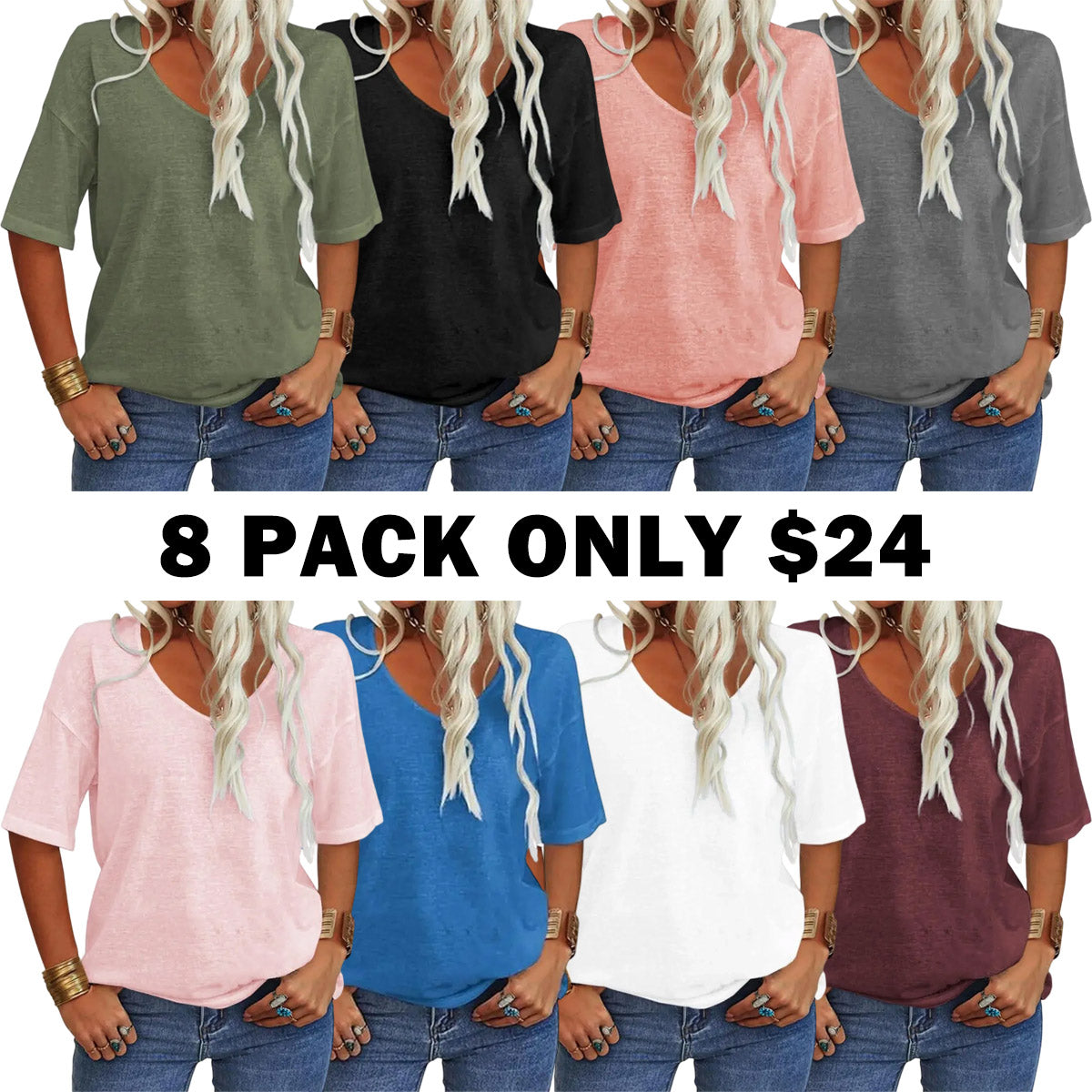 Women's 3/4 Sleeve Shirts V Neck Loose Fitting Tops