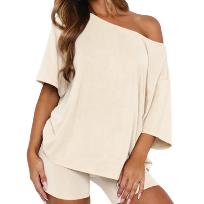 Women’s Casual Two Piece Lounge Set Off Shoulder Top & Fitted Shorts Springtok SpringStatements