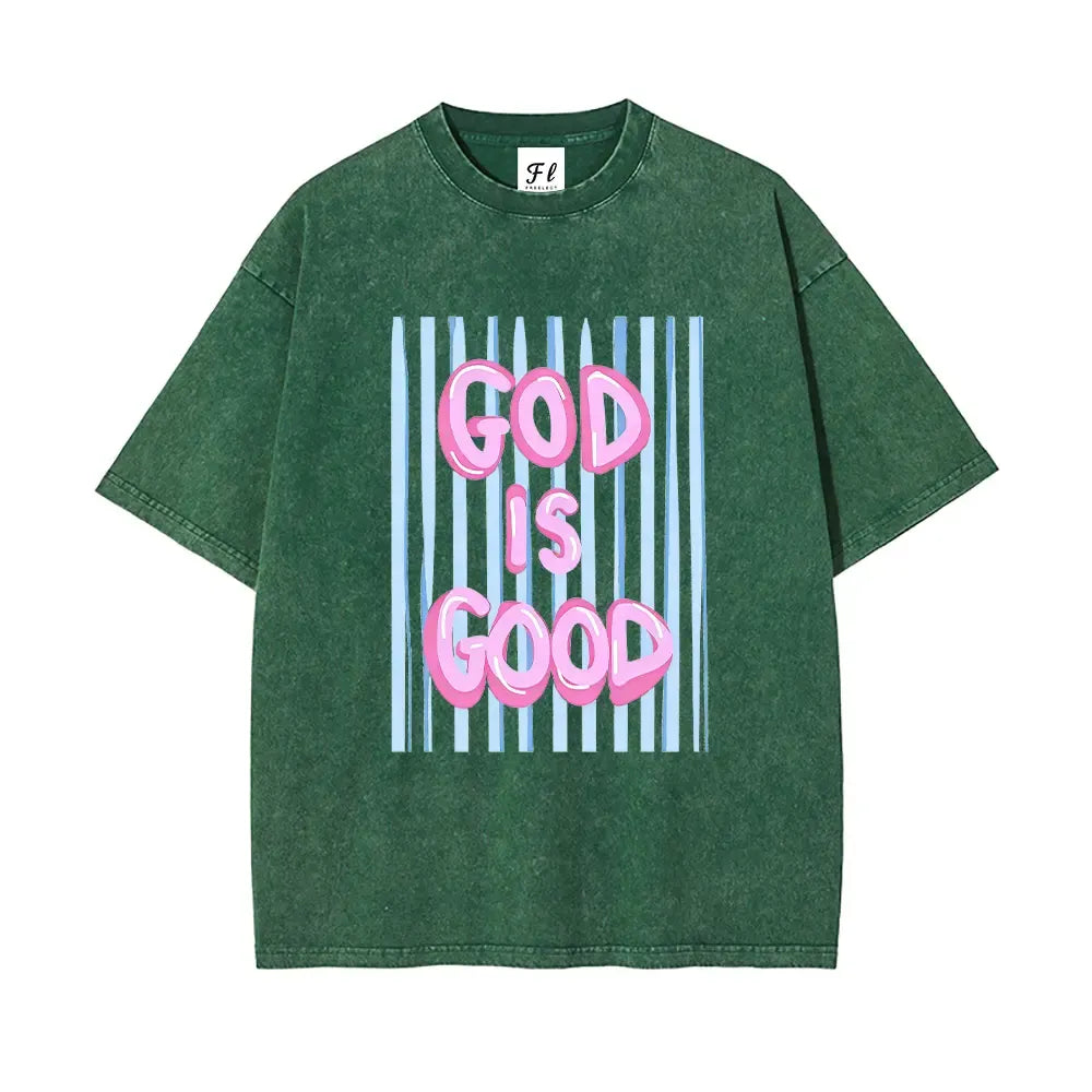 Unisex God is Good Print Washed T-Shirt