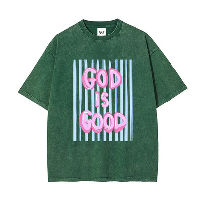Unisex God is Good Print Washed T-Shirt
