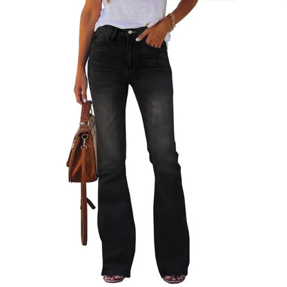 Women‘s High Waisted Flare Stretch Boyfriend Casual Denim Pants