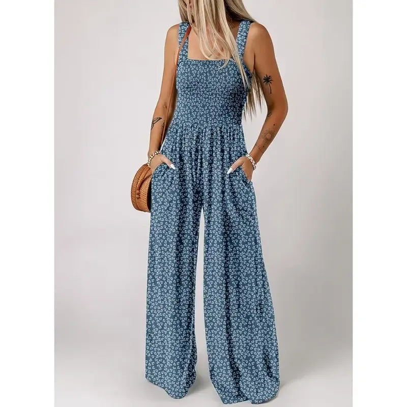 Women's Casual Loose Overalls Sleeveless Printed Rompers