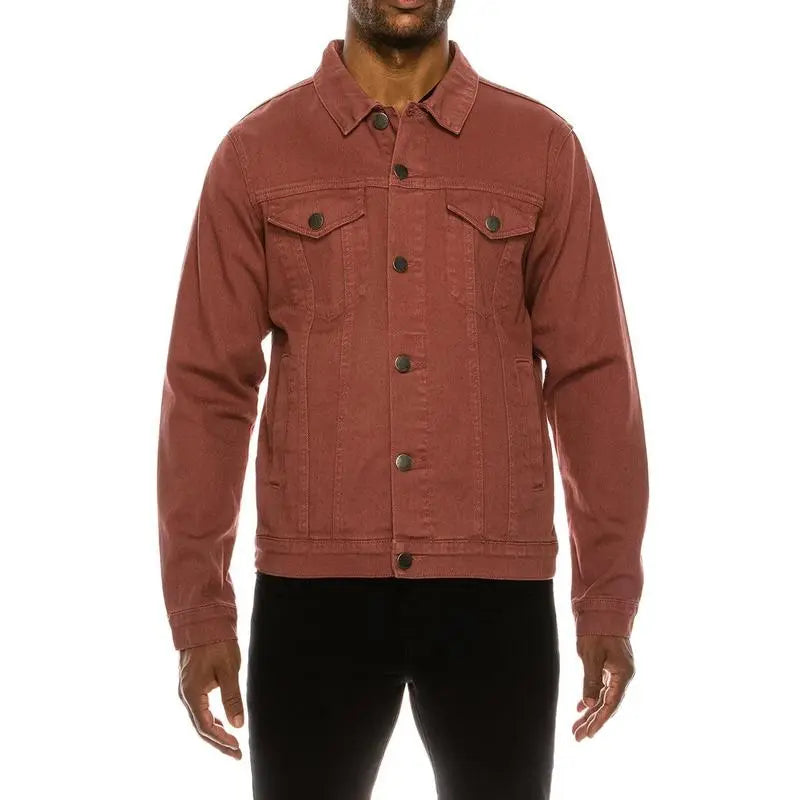 Essential Colored Denim Jacket - Classic Fit Long Sleeve Buttoned Pockets 100% Cotton Menswear Tops