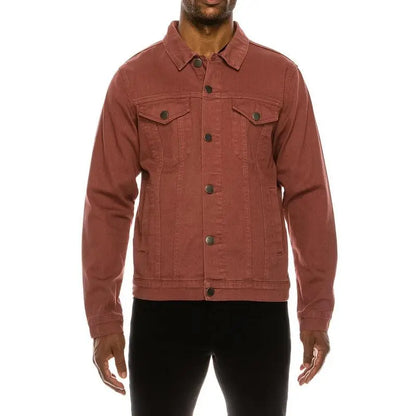 Essential Colored Denim Jacket - Classic Fit Long Sleeve Buttoned Pockets 100% Cotton Menswear Tops