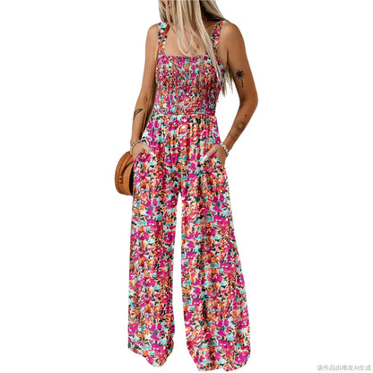 Women's Casual Loose Overalls Sleeveless Printed Rompers