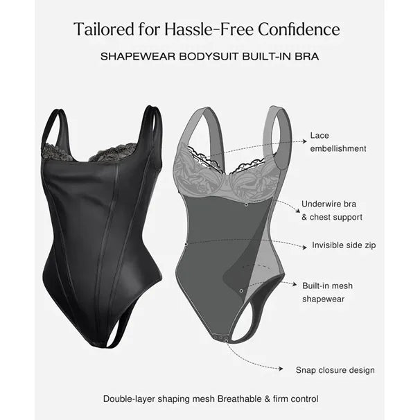 Basic sexy faux leather corset bodysuit