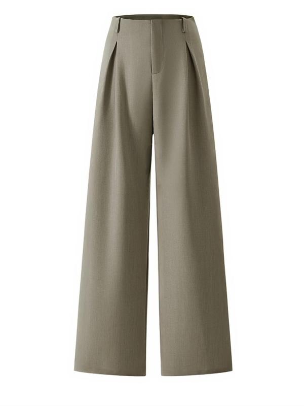 Women's Solid Color Plicated Pocket Wide Leg Pants