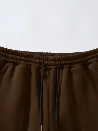 Two-Piece Set Men's Patchwork Drop Shoulder Pocket Sweatshirt & Letter Print Drawstring Sweatpants