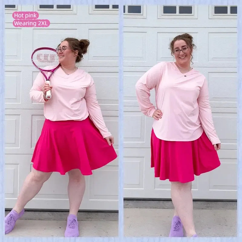 【Plus Size】 Pleated Tennis Skirt with Shorts