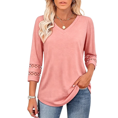 Summer Sale👗Womens 3/4 Length Sleeve Tops Trendy V Neck T Shirts