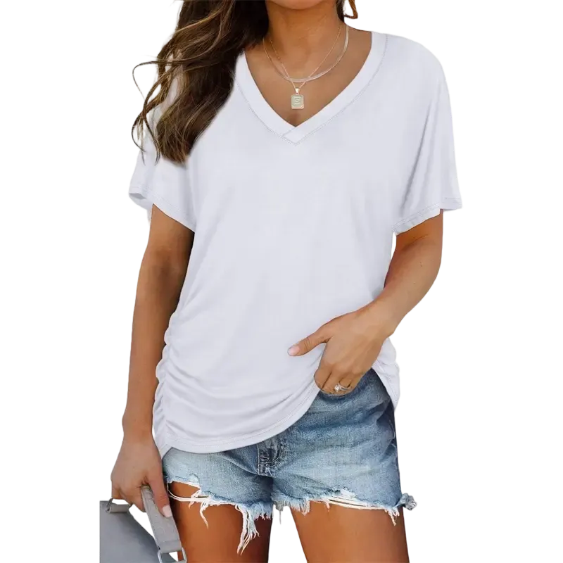 Womens Short Sleeve V Neck Dolman Tops