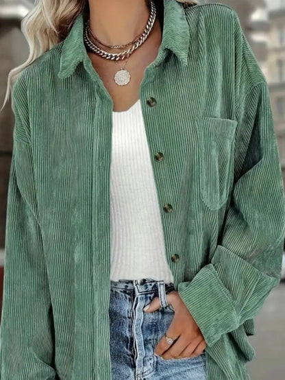Plain Pocket Button Front Corduroy Shirt