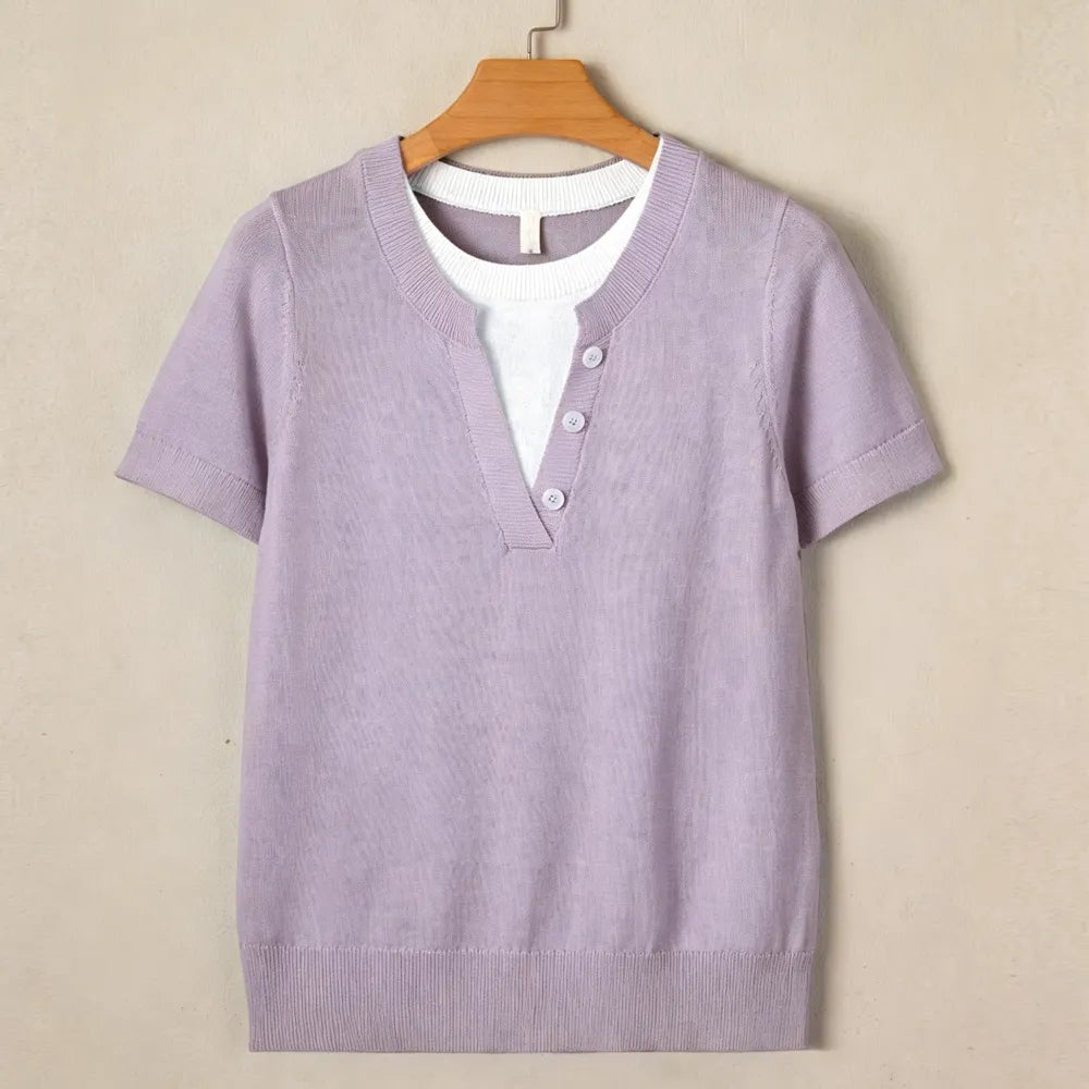 Women's Wool-Blend Casual Short Sleeve Knitwear