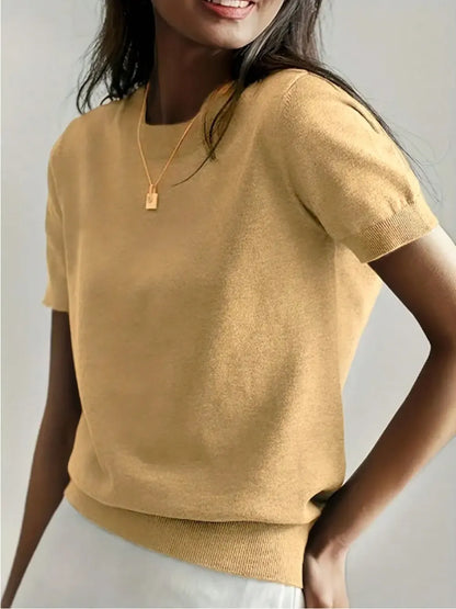 Women's Solid Color Crew Neck Short Sleeve Lightweight Loose Sweater
